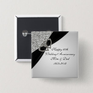 Macaron Carré 5 Cm soixantième Bouton d'anniversaire de mariage