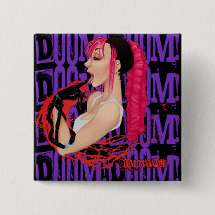 Macaron Carré 5 Cm SORT MALHEUREUX ! Bouton de la magazine "Z"