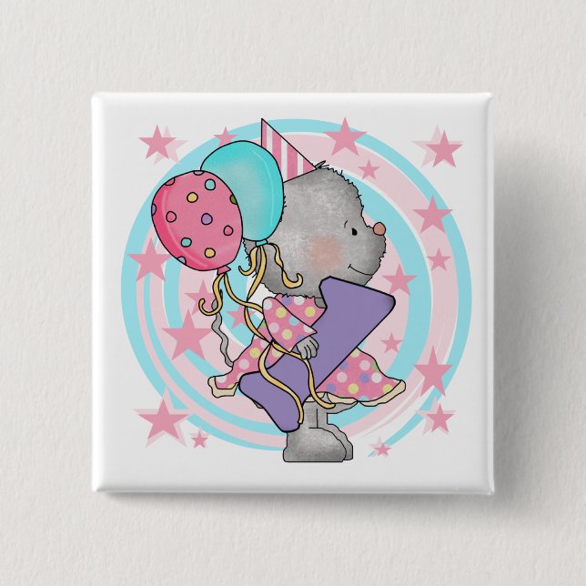 Macaron Carré 5 Cm Souris 1er anniversaire T-shirts et cadeaux (Devant)