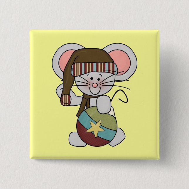 Macaron Carré 5 Cm Souris de Noël avec l'ornement (Devant)