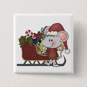 Macaron Carré 5 Cm Souris de Père Noël avec le traîneau