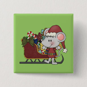 Macaron Carré 5 Cm Souris de Père Noël avec le traîneau