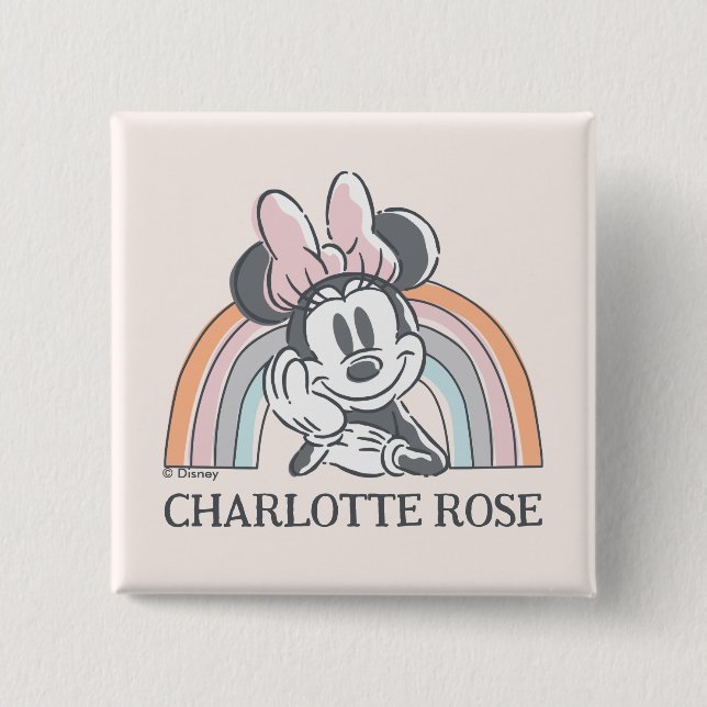 Macaron Carré 5 Cm Souris Minnie personnalisée Arc-en-ciel (Devant)
