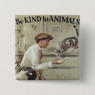 Macaron Carré 5 Cm Soyez aimable avec des animaux - poster vintage