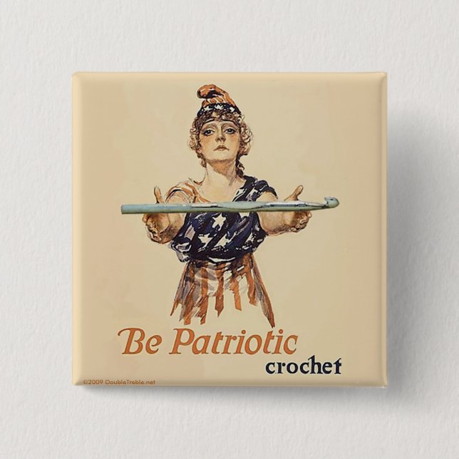 Macaron Carré 5 Cm Soyez patriotique : Crochet - bouton (Devant)