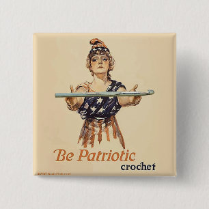 Macaron Carré 5 Cm Soyez patriotique : Crochet - bouton