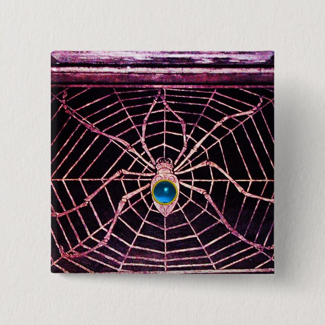 Macaron Carré 5 Cm SPIDER ET WEB Bleu Sapphire Noir (Devant)