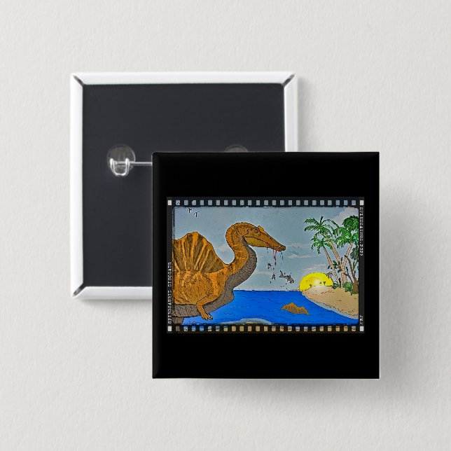 Macaron Carré 5 Cm Spinosaurus Film Reel Dinosaur Button Pin (Devant & derrière)