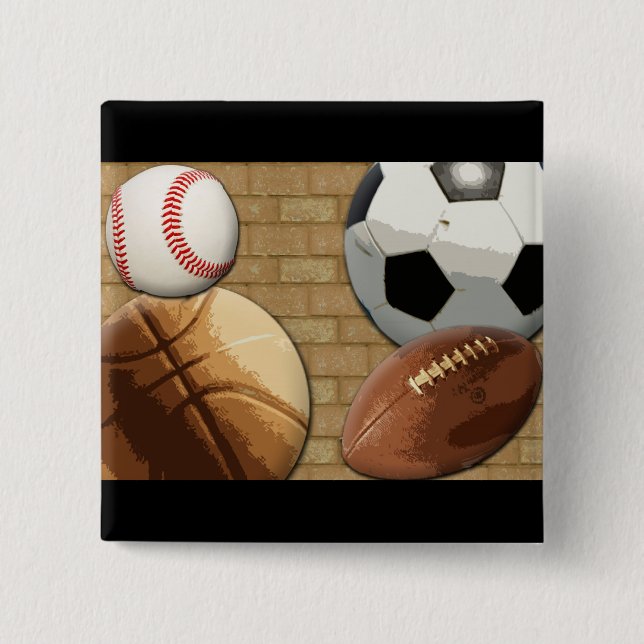 Macaron Carré 5 Cm Sports Al-Étoile, basket-ball/football/football (Devant)