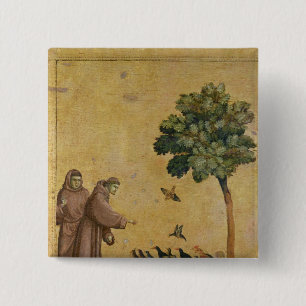 Macaron Carré 5 Cm St Francis d'Assisi prêchant aux oiseaux