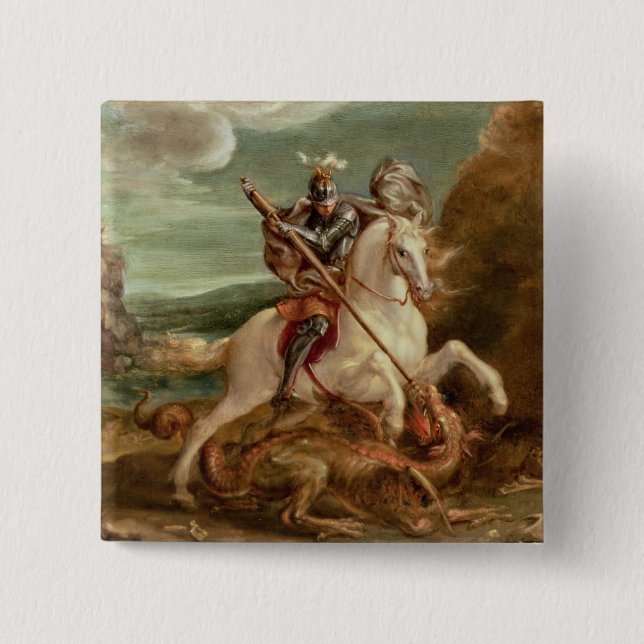 Macaron Carré 5 Cm St George massacrant le dragon, (huile sur le (Devant)