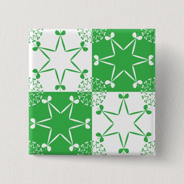 Macaron Carré 5 Cm St Patricks Day Green Clover Star Geometric (Devant)