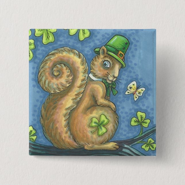 Macaron Carré 5 Cm ST. PATRICK'S DAY, LUCKY IRISH SQUIRREL BUTTON Squ (Devant)