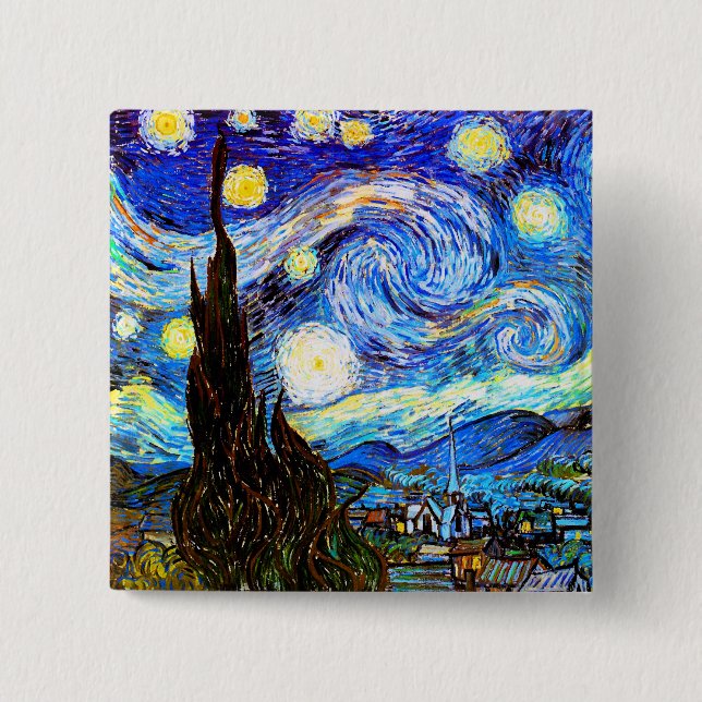Macaron Carré 5 Cm Starry Night Van Gogh Art (Devant)