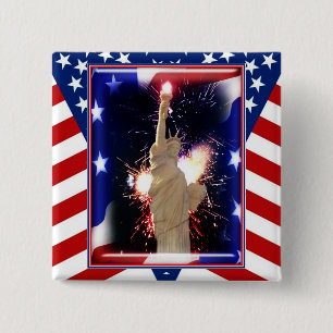 Macaron Carré 5 Cm Statue de la Liberté avec feux d'artifice pour le 