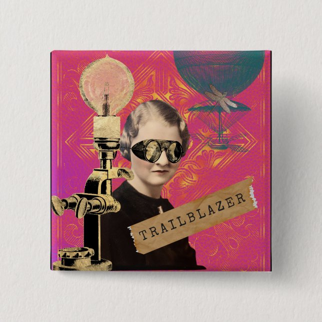 Macaron Carré 5 Cm Steampunk Femme Trailblazer Pop Art (Devant)
