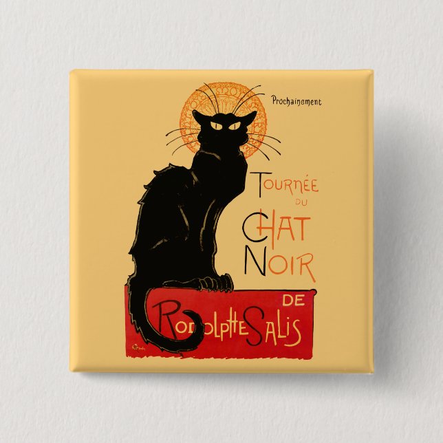 Macaron Carré 5 Cm Steinlen Chat noir classique (Devant)