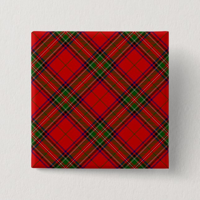 Macaron Carré 5 Cm Stewart / Stuart tartan rouge vert plaid (Devant)