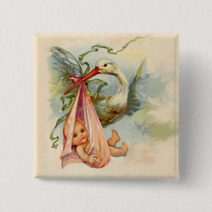 MACARON CARRÉ 5 CM STORK BABY SHOWER FILLE ROSE