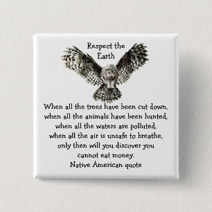 Macaron Carré 5 Cm Striking Owl Respecter la Terre Amérindienne