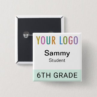 Macaron Carré 5 Cm Student Name Tag Button with School Logo Reusable