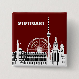 Macaron Carré 5 Cm Stuttgar Stadt Skyline - Button / Feker / Pin