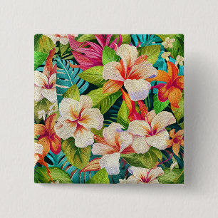 Macaron Carré 5 Cm Style de peinture à l'huile florale tropicale