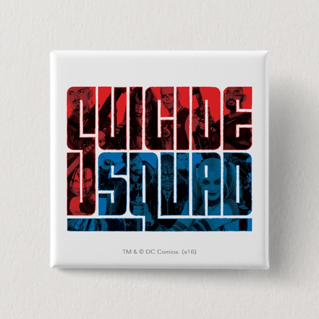 Macaron Carré 5 Cm Suicide Squad | et logo bleu (Devant)