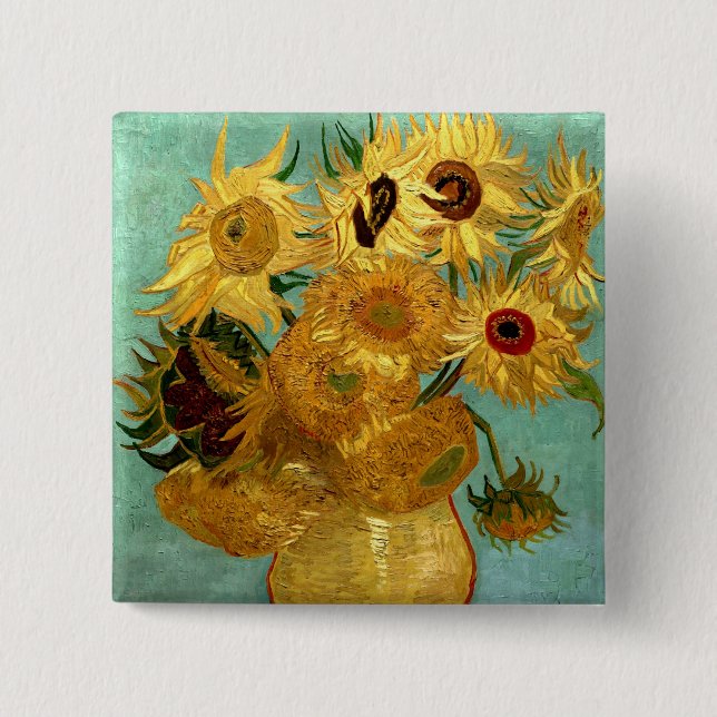 Macaron Carré 5 Cm Sunflowers dans Vase Van Gogh Art (Devant)