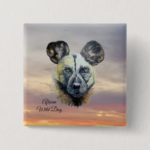 Macaron Carré 5 Cm Sunrise Africain Wild Dog en voie de disparition A