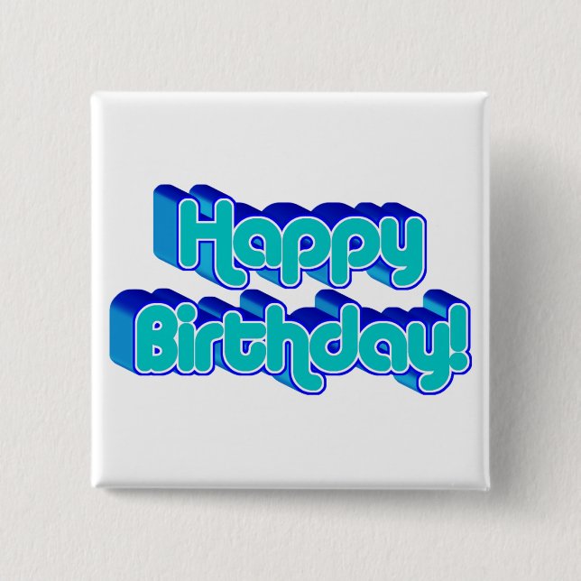Macaron Carré 5 Cm Super Joyeux Anniversaire Retro Blue Texte Image (Devant)