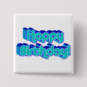 Macaron Carré 5 Cm Super Joyeux Anniversaire Retro Blue Texte Image
