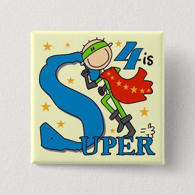 Macaron Carré 5 Cm Superhero Boy 4th Birthday Tshirts et cadeaux (Devant)