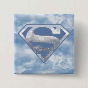 Macaron Carré 5 Cm Superman S-Shield  Logo de la ville bleue claire