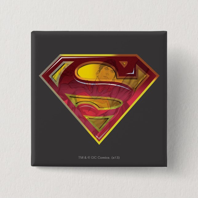 Macaron Carré 5 Cm Superman S-Shield | Logo de réflexion (Devant)
