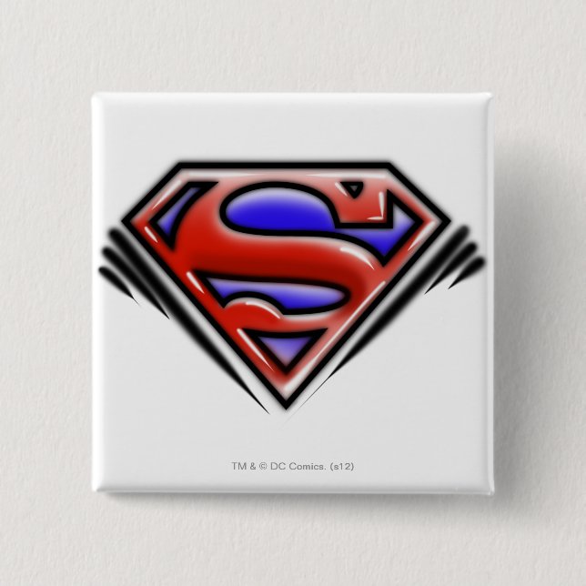 Macaron Carré 5 Cm Superman S-Shield | Logo Red Airbrush (Devant)