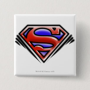 Macaron Carré 5 Cm Superman S-Shield   Logo Red Airbrush