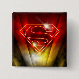 Macaron Carré 5 Cm Superman Stylisé   Logo de l'Outline Rouge brillan