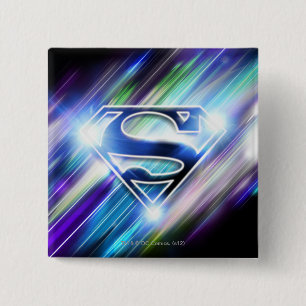 Macaron Carré 5 Cm Superman Stylisé  Logo d'éclatement bleu brillan