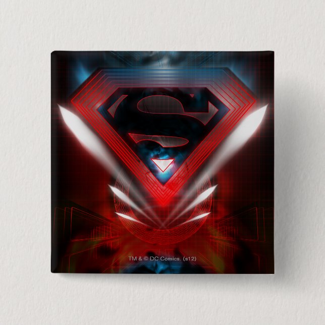 Macaron Carré 5 Cm Superman Stylisé | Logo futuriste (Devant)