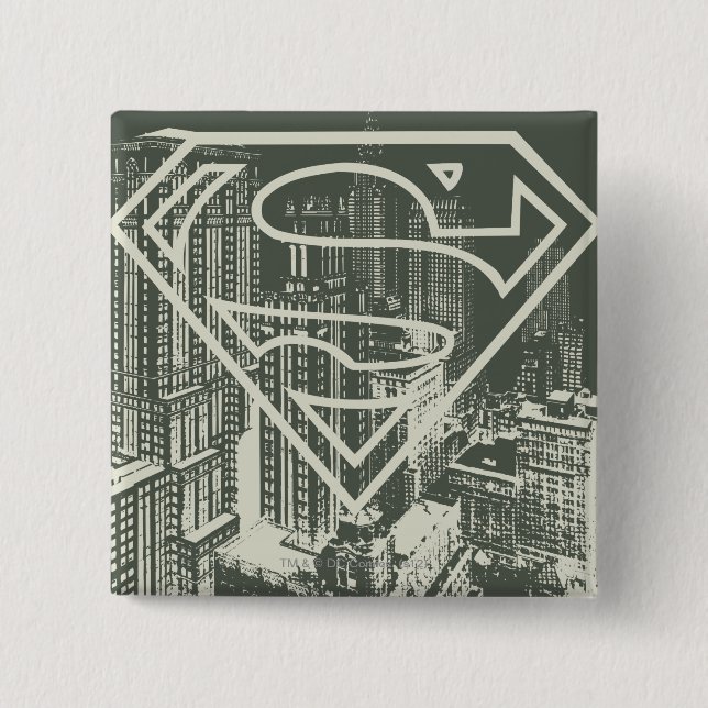 Macaron Carré 5 Cm Superman Stylisé | Logo Green Metropolis (Devant)