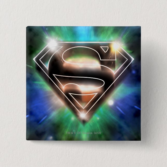 Macaron Carré 5 Cm Superman Stylisé | Logo Shiny Burst (Devant)