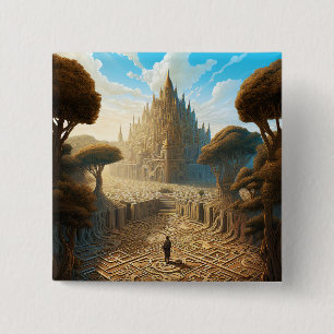 Macaron Carré 5 Cm Surreal Maze Château Paysage Imaginaire Art