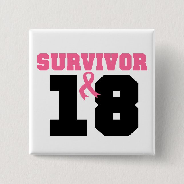 Macaron Carré 5 Cm Survivant de cancer du sein 18 ans (Devant)