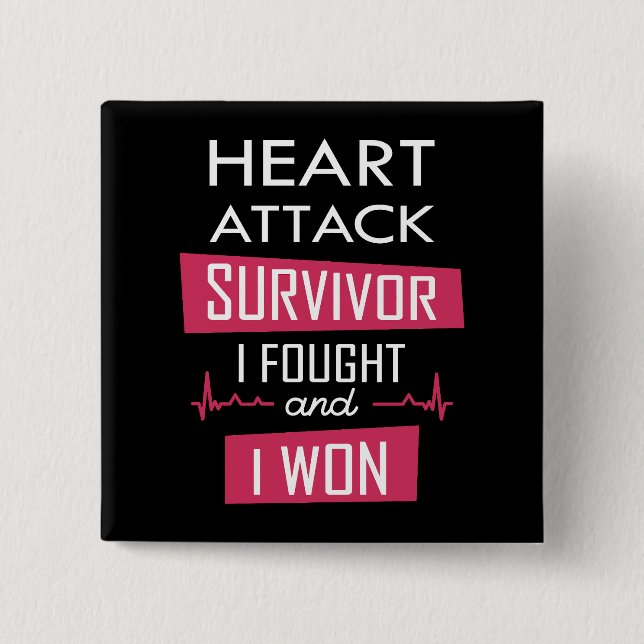 Macaron Carré 5 Cm Survivant de l'attaque cardiaque, je me suis battu (Devant)