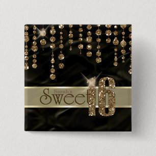 Macaron Carré 5 Cm Sweet sixteen bijou satiné Noir Gold ID260