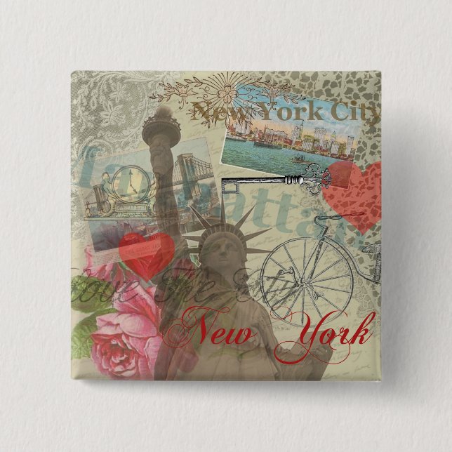 Macaron Carré 5 Cm Symbole d'Art de New York (Devant)