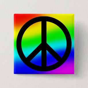 Macaron Carré 5 Cm Symbole de paix arc-en-ciel lumineux