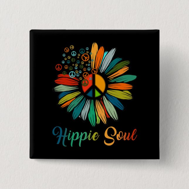 Macaron Carré 5 Cm SYMBOLE DE PAIX ESSENTIEL Hippie Tournesol Hippie (Devant)