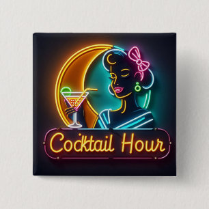 Macaron Carré 5 Cm SYMBOLE DU NEON DU MILIEU DU SIÈCLE Cocktail Hour 